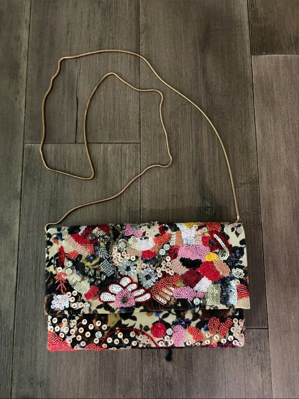 Lulus Beaded Floral Multicolor Fold-Over Crossbody Clutch